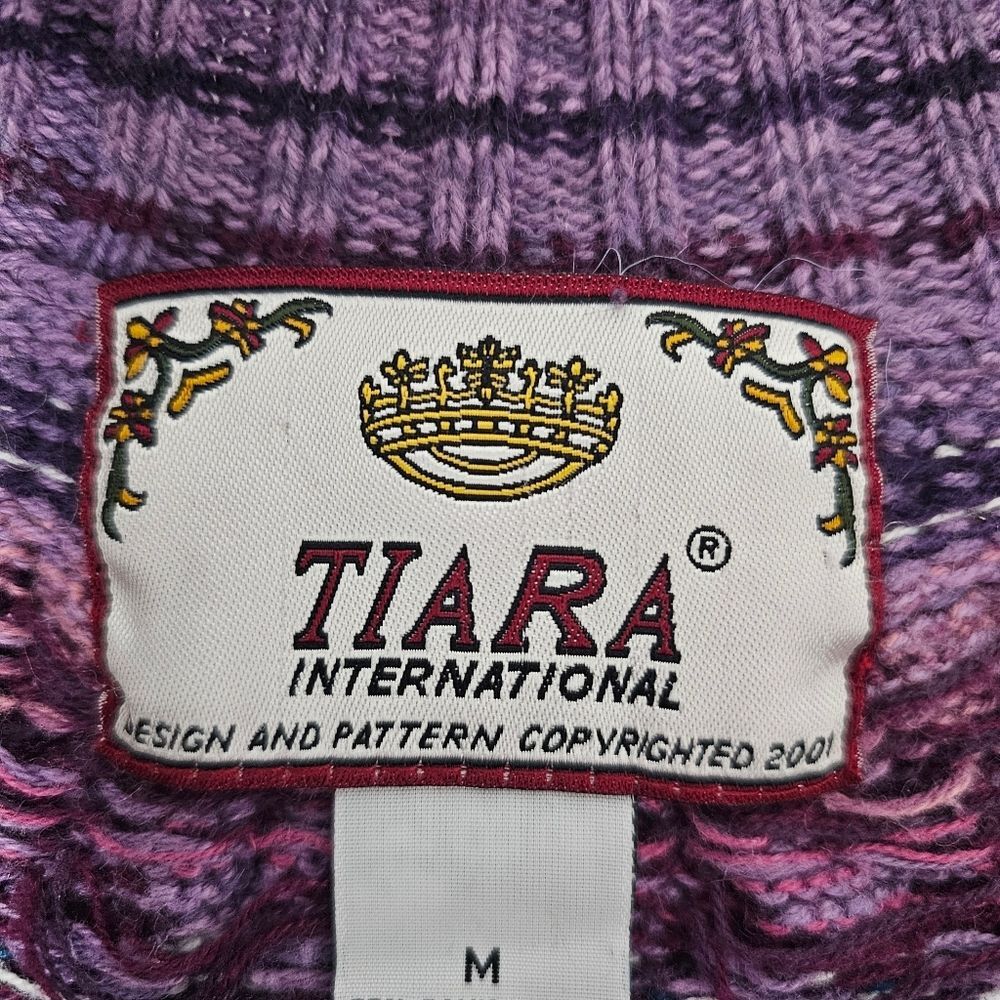 Tiara International Fair Isle Zip Cardigan Sweater Purple Boho Nordic Medium - Picture 5 of 7